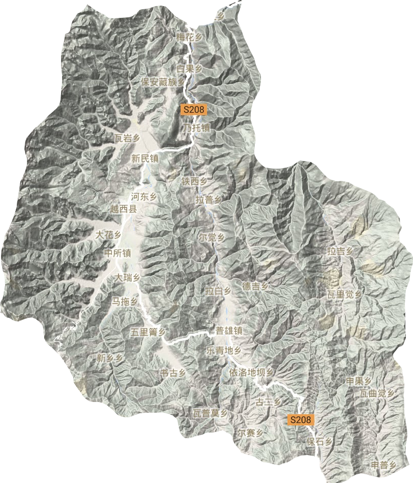 越西县地形地图