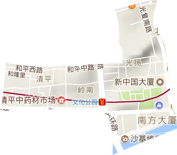 岭南街道地形地图