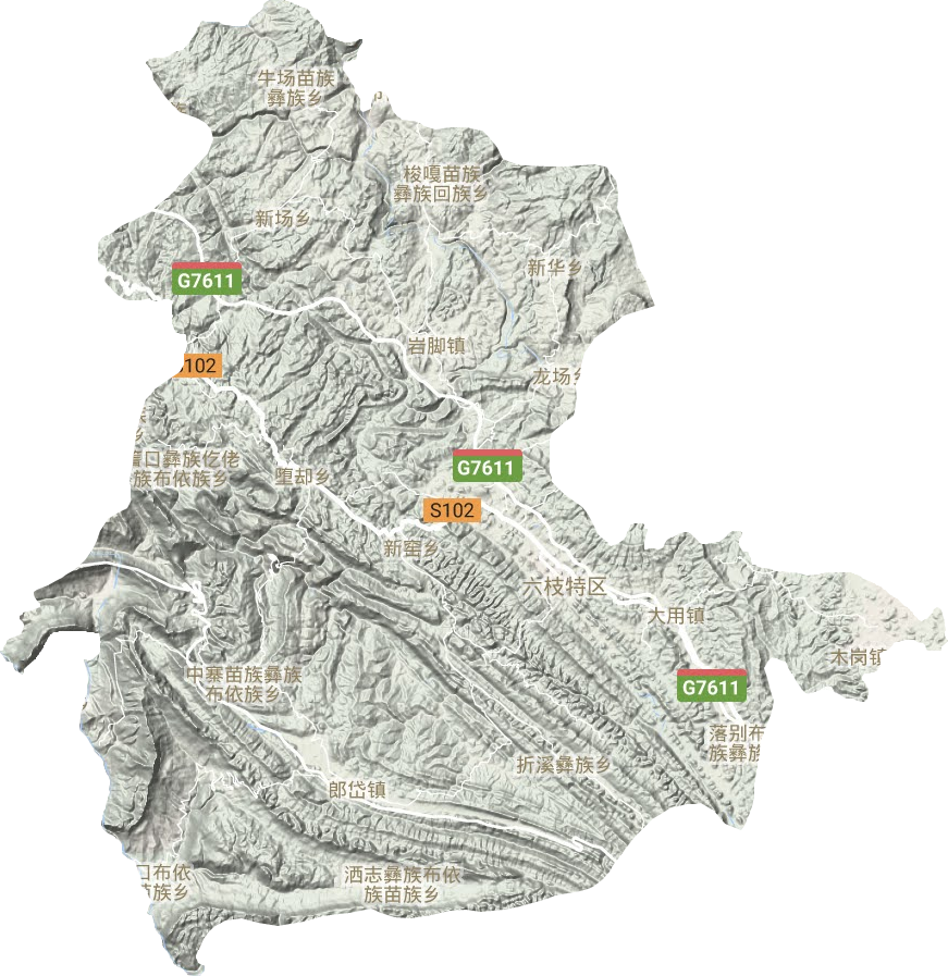 六枝特区地形地图