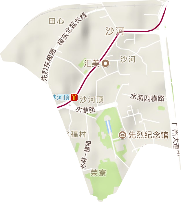 沙河街道地形地图