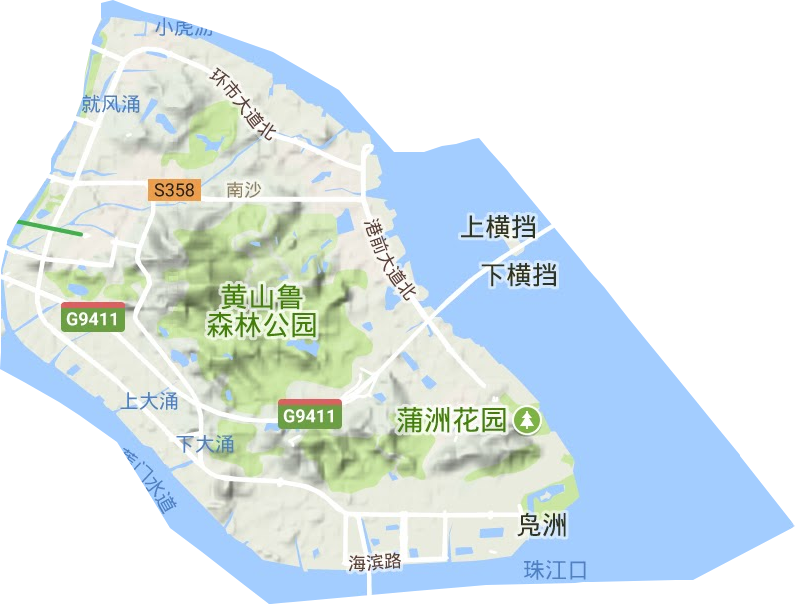 南沙街道地形地图