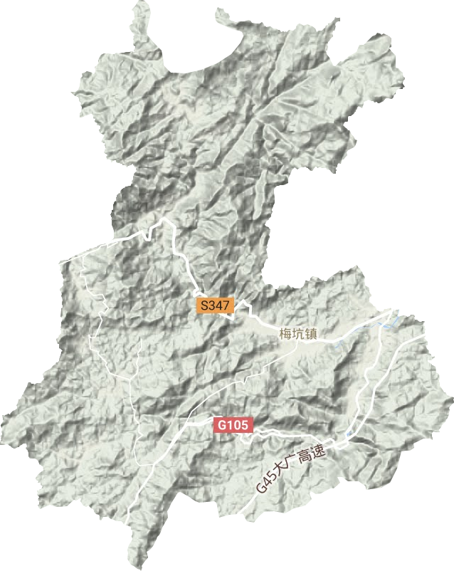 梅坑镇地形地图