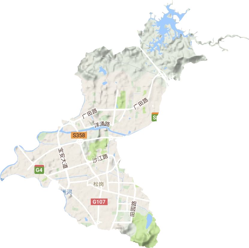 松岗街道地形地图