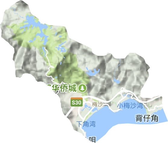 梅沙街道地形地图