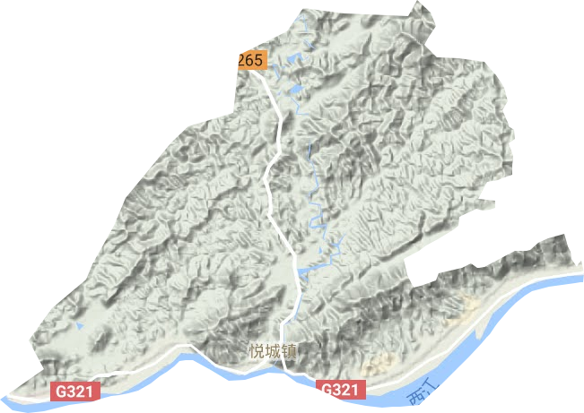 悦城镇地形地图