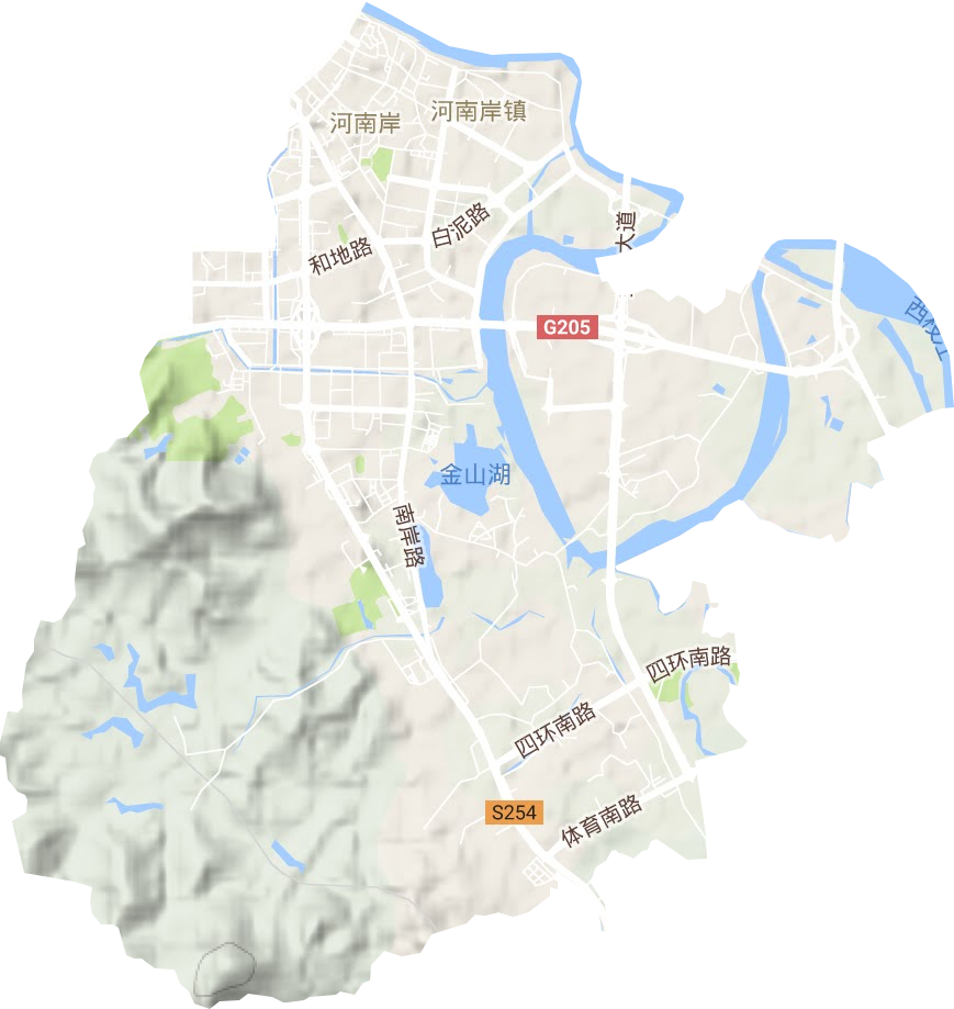 河南岸街道地形地图