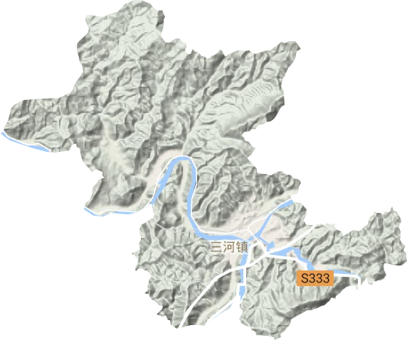 三河镇地形地图