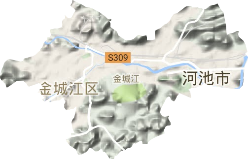 金城江街道地形地图