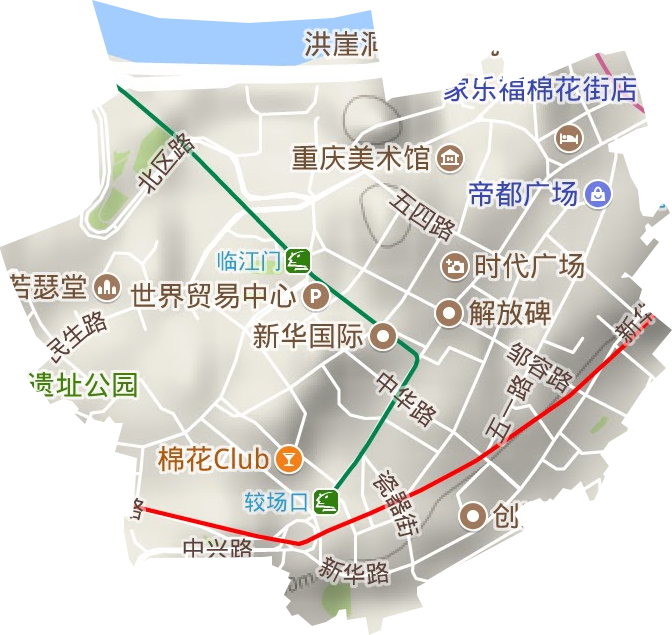 解放碑街道地形地图