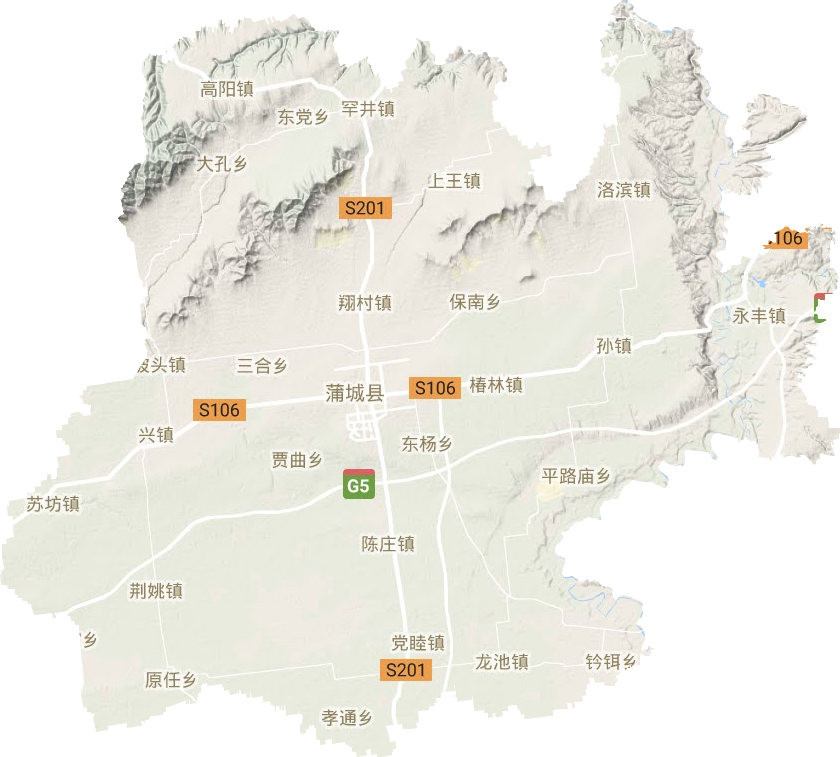 蒲城县地形地图