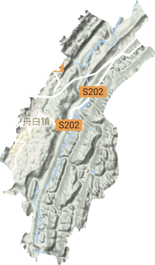 舟白街道地形地图