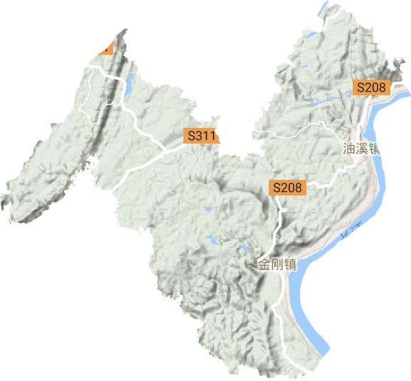 油溪镇地形地图