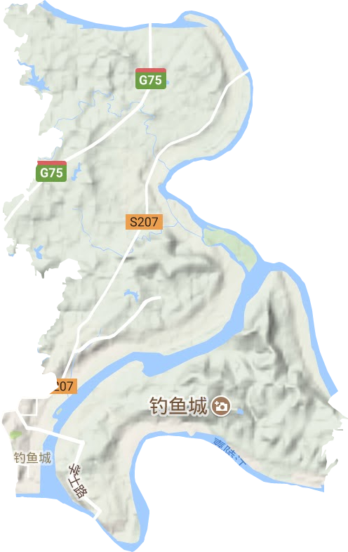 钓鱼城街道地形地图