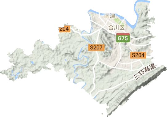 南津街街道地形地图