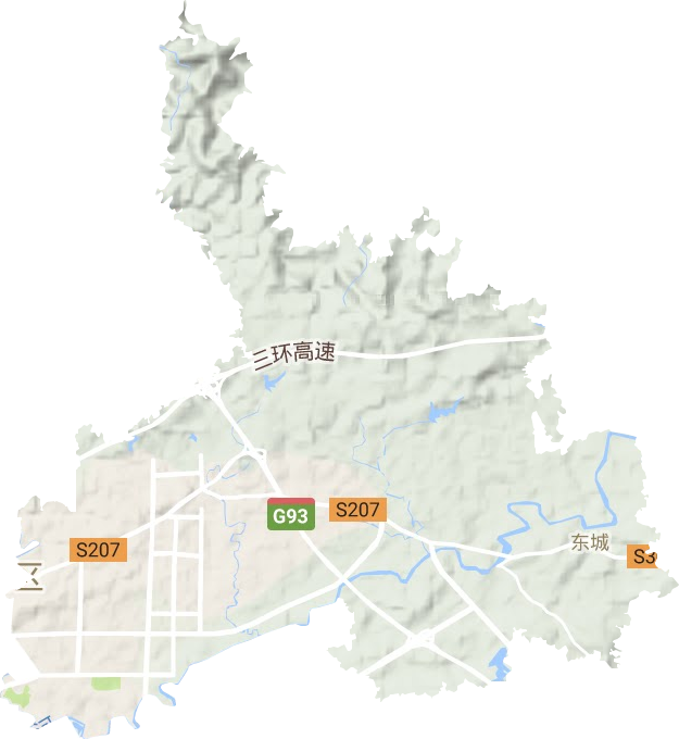 东城街道地形地图