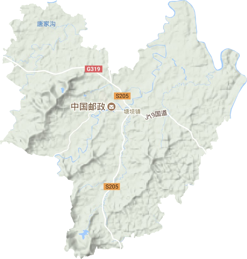 塘坝镇地形地图