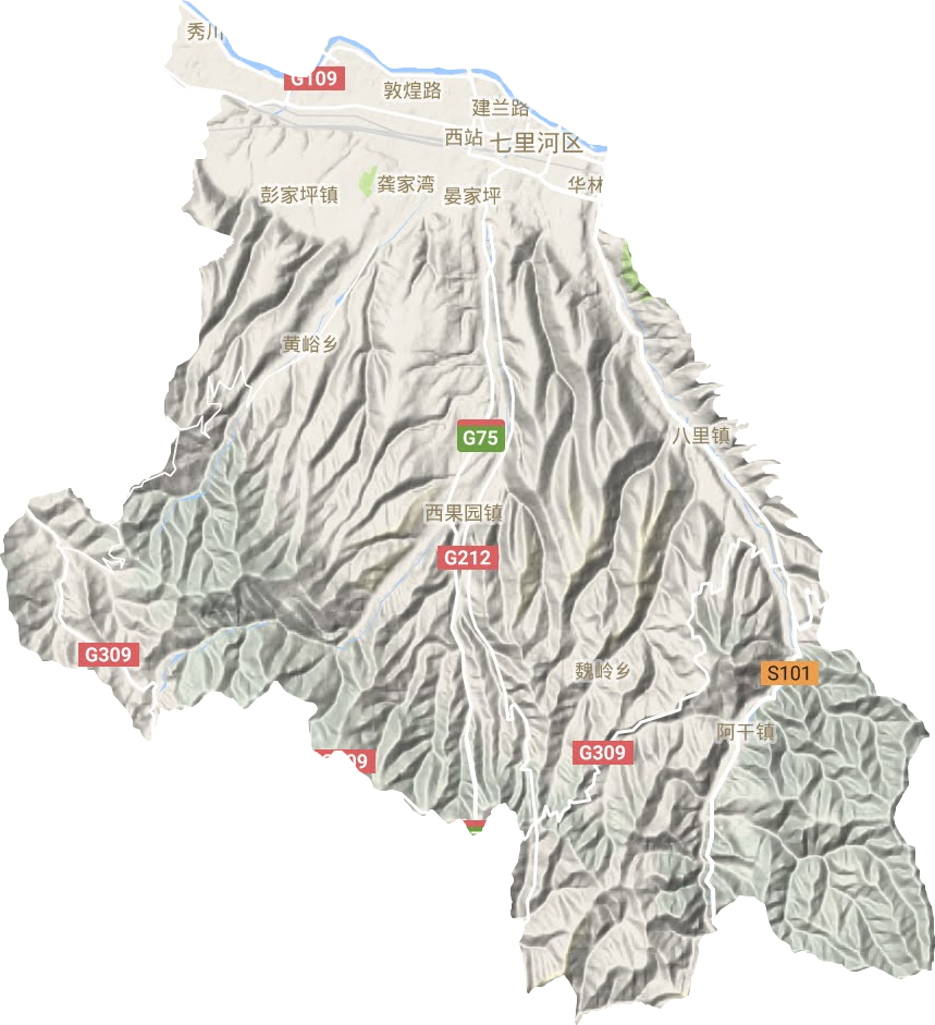 七里河区地形地图