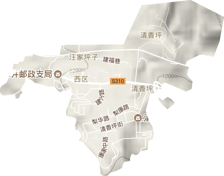 清香坪街道地形地图