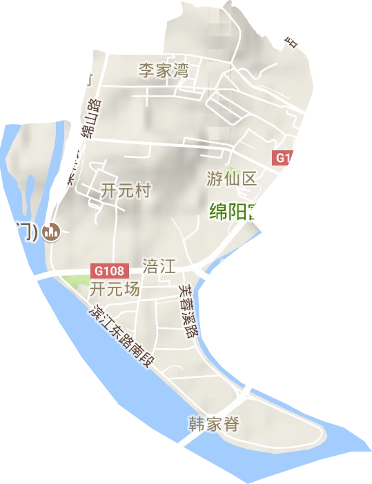 涪江街道地形地图