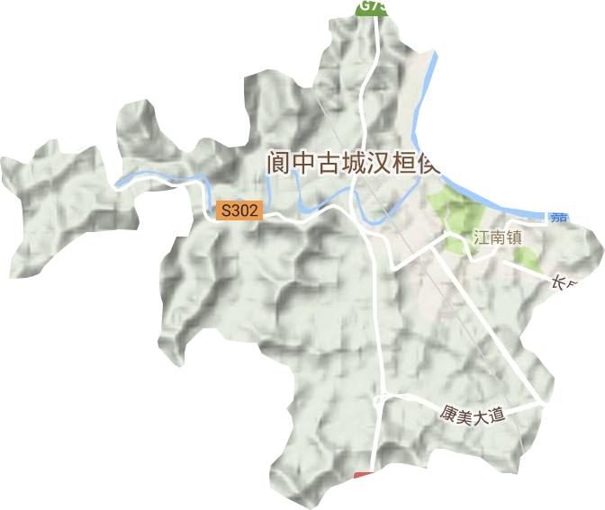 江南街道地形地图