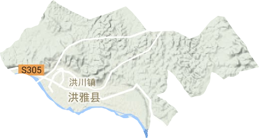 洪川镇地形地图