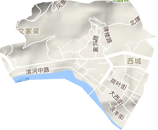 西城街道地形地图