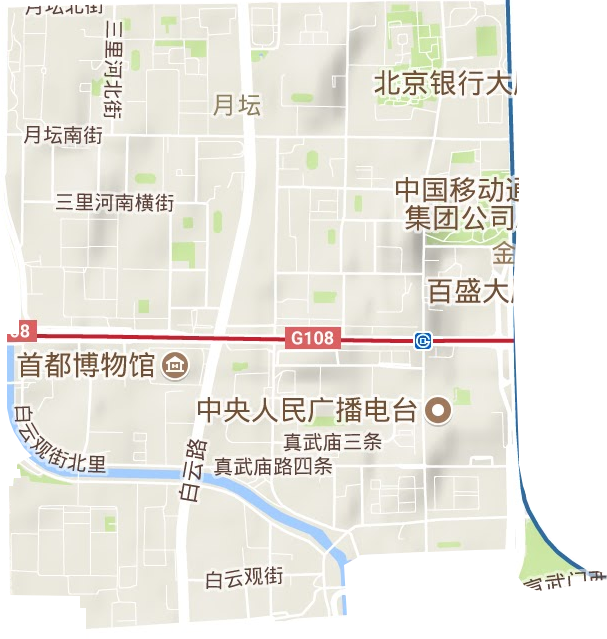 月坛街道地形地图