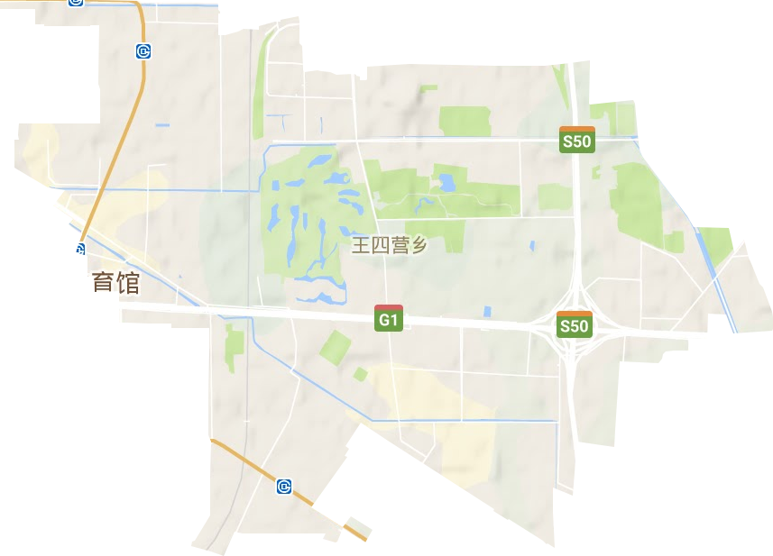 王四营地区办事处地形地图