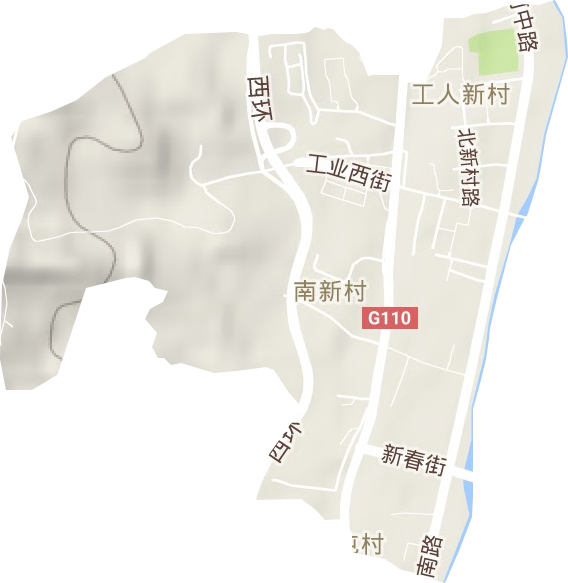 工人新村街道地形地图