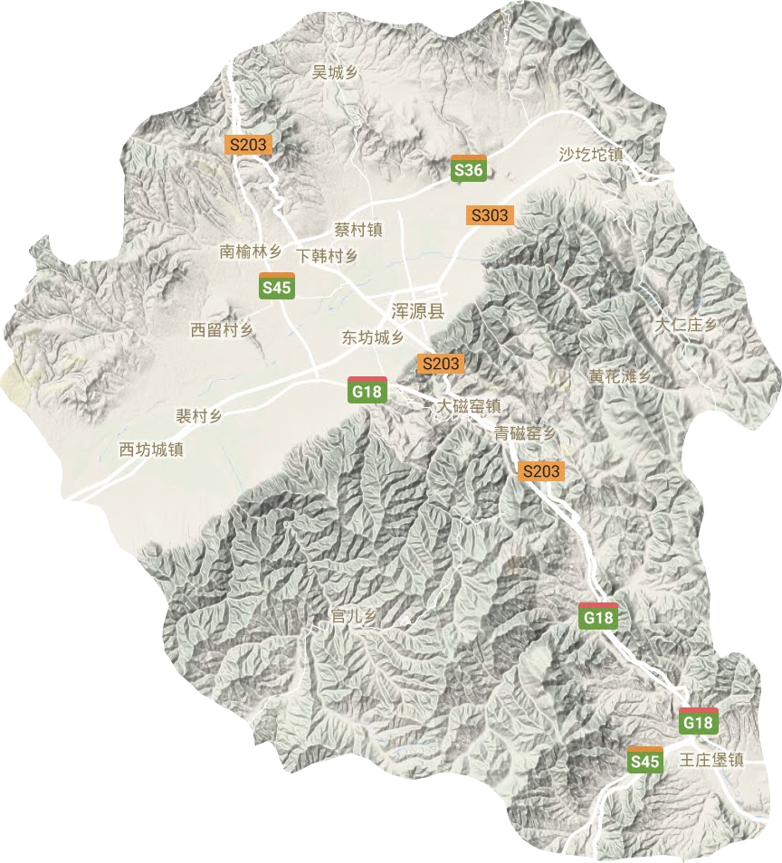 浑源县地形地图