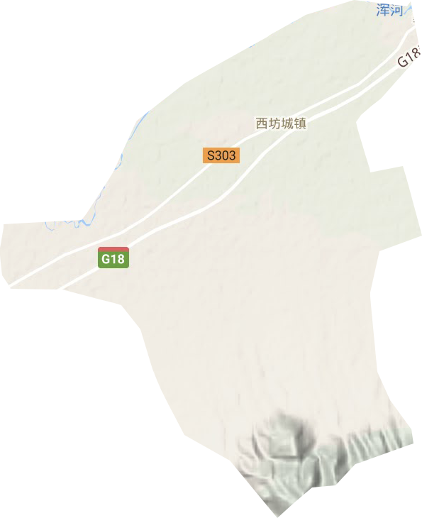 西坊城镇地形地图