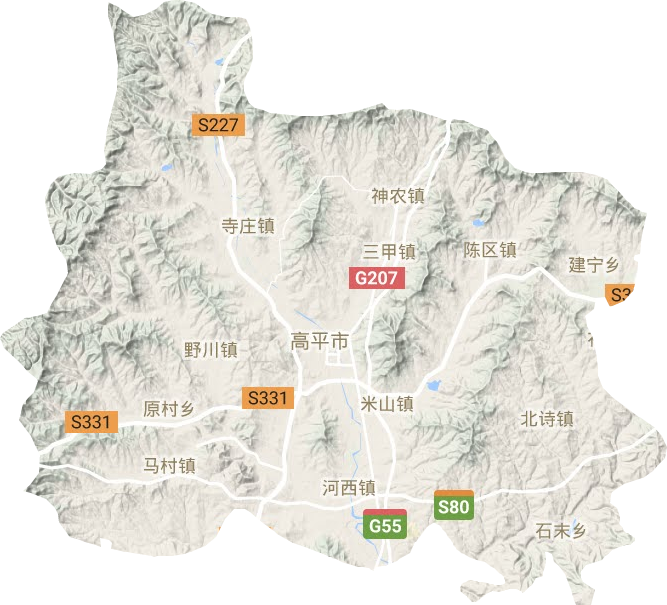 高平市地形地图