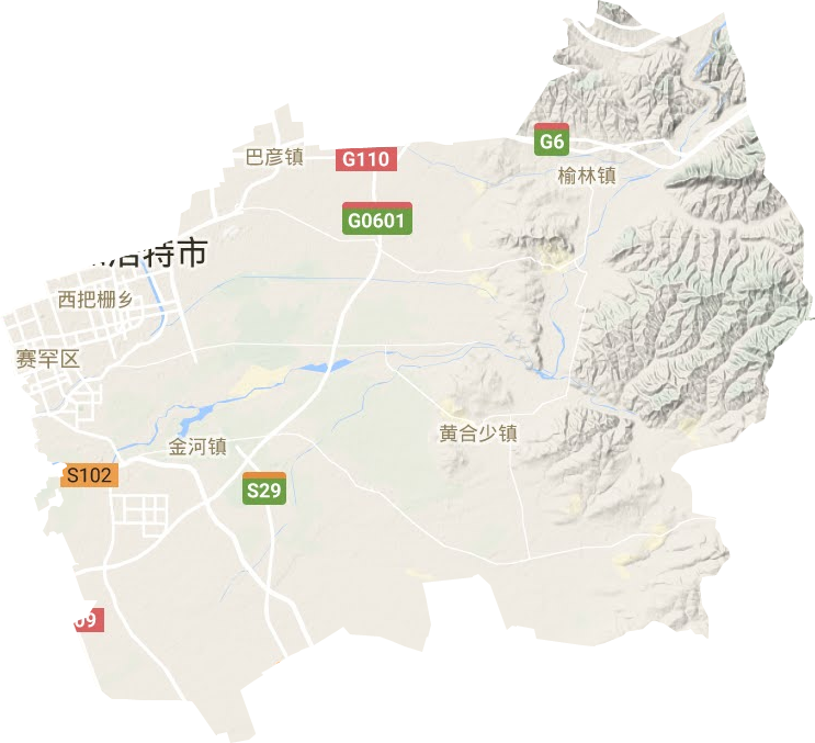 赛罕区地形地图