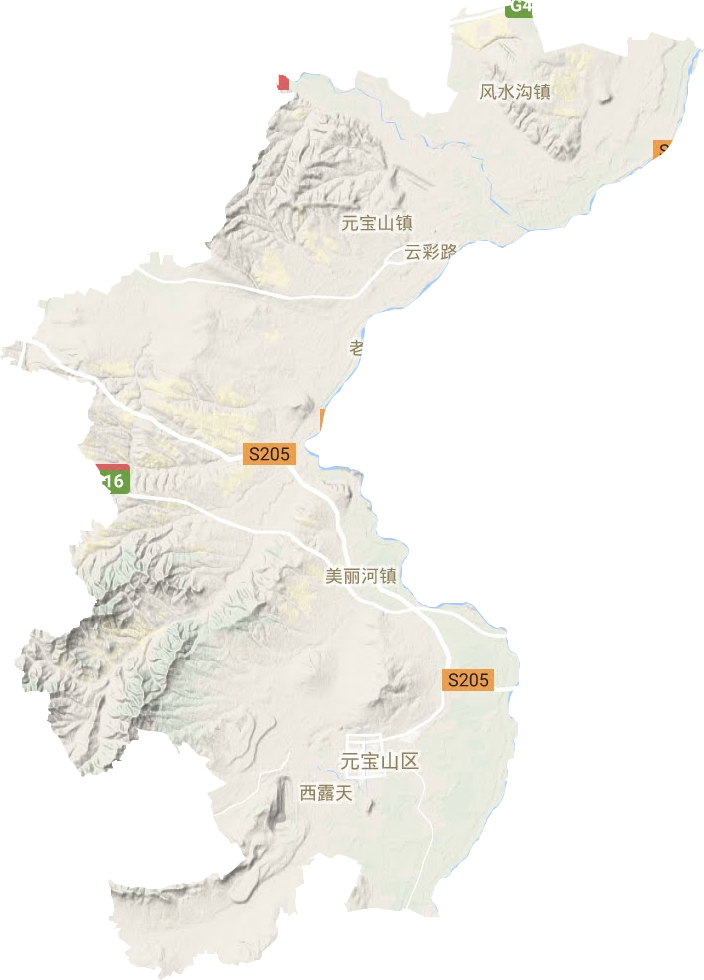 元宝山区地形地图