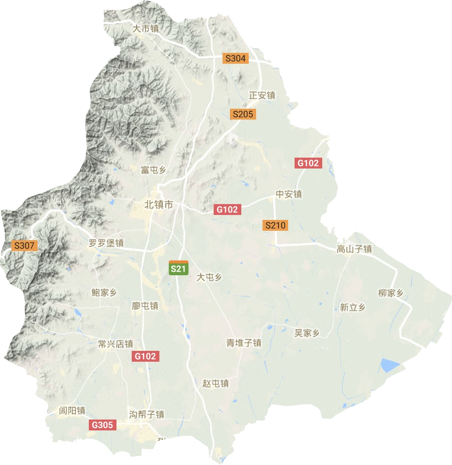北镇市地形地图