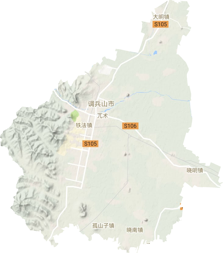 调兵山市地形地图