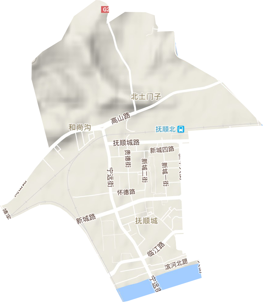 抚顺城街道地形地图